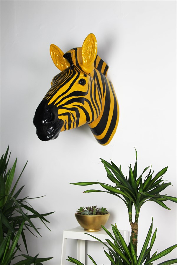 Sarı Siyah Zebra Başı Duvar Dekorasyon Ürünü